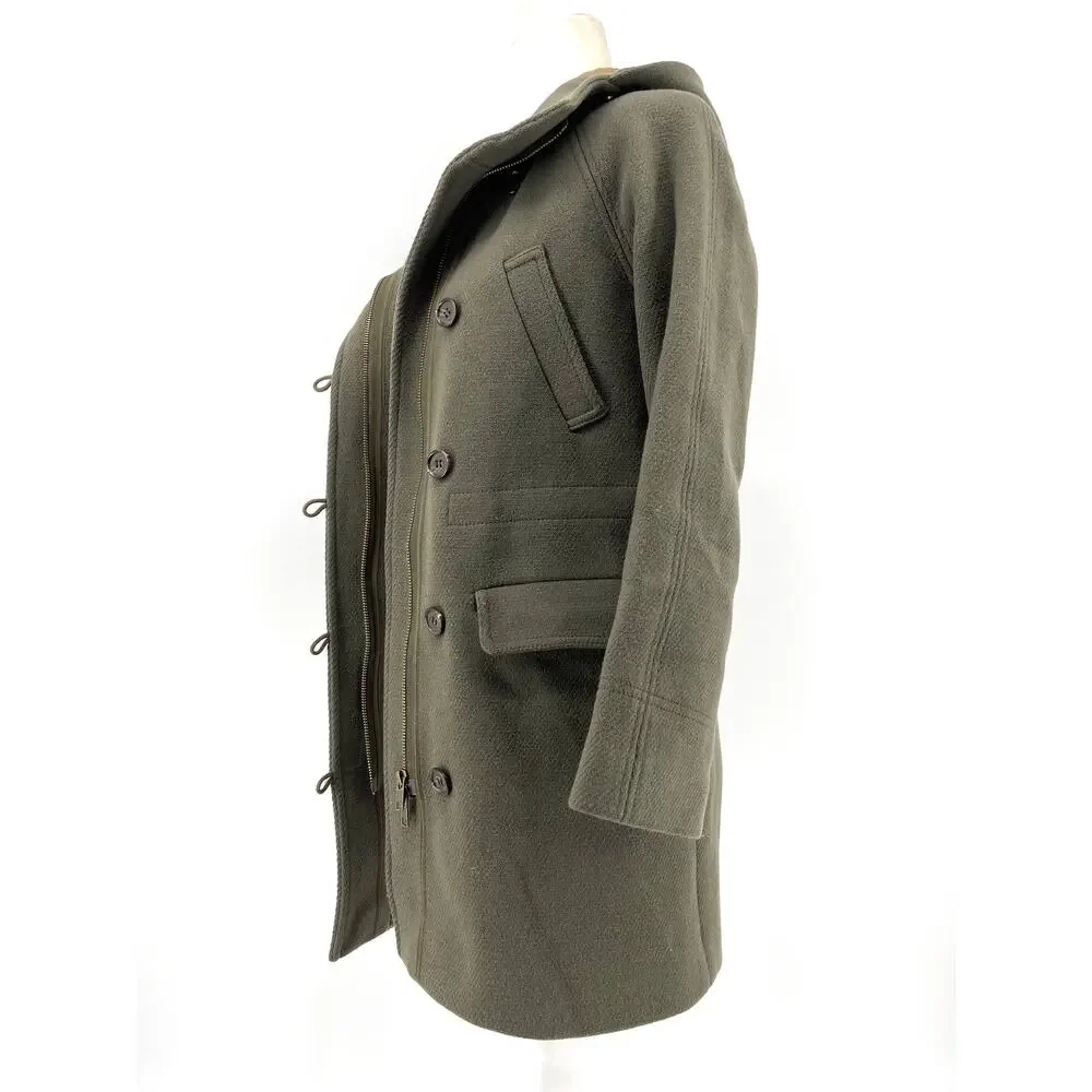 J. Crew Women’s 4P Stadium‎ Cloth Nello Gori Green Wool Duffle Pea Coat Hooded - Picture 4 of 10
